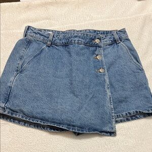 Denim Button Front Skort - Medium Blue